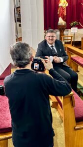 Deputy musical director Conor O'Leary being filmed for a documentary